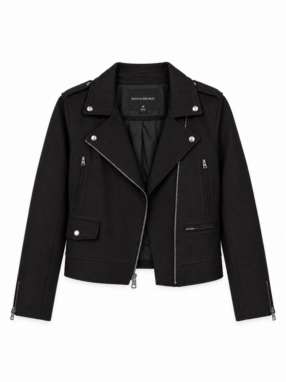 Banana Republic Vegan Suede Moto Jacket - Black, Size M